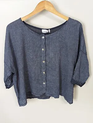 Nina Kendosa Paris Womens Linen Button Down Oversized Blouse Made In Italy OS • $30