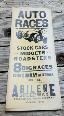 Abilene Speedway Auto Races Poster - Original - Vintage Midget Stock Car Racing • $125