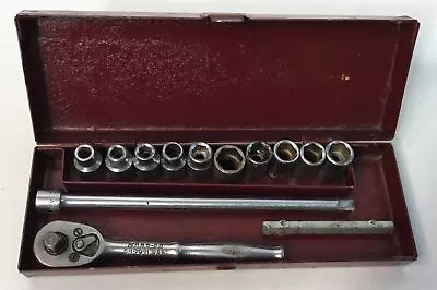 Vintage Snap-On Socket Set In Case Ratchet 10 Sockets Plus 2 Extension Rods • $50