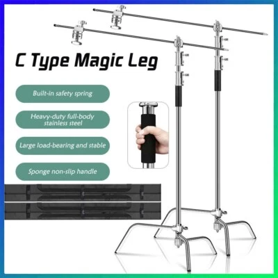2-Pack Upgraded Heavy Duty Stainless Steel C-Stand Light Stand With Boom Arm Bag • $300