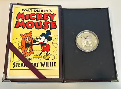 Disney 1oz Silver Mickey Mouse 65th Anniversary Steamboat Willie 1928 Debut • $94.90