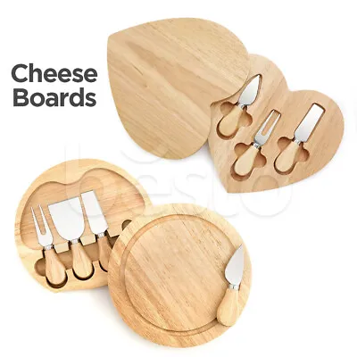 Wooden Cheese Board With Knives Set Serving Tray Kitchen Cheese Plate Gift Set • £16.99