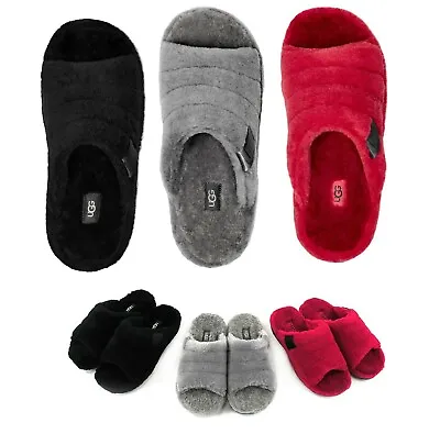 Authentic UGG Mens Fluff You Cozy Slippers Sandals Shoes Black Metal Red New  • $57