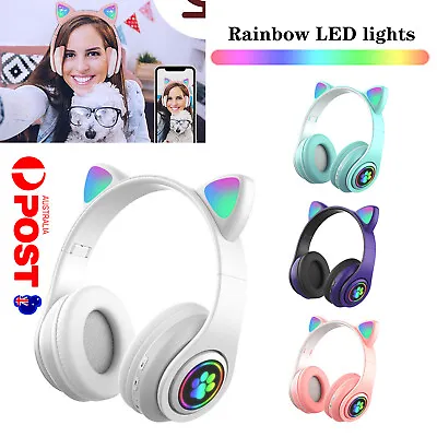 $16.89 • Buy Bluetooth 5.0 Wireless Headphones Cat Ear LED Light Earphone Headset Kids Gift D