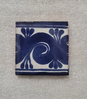 Glossy  Dark Blue Wave  Mexican Talavera Ceramic Tiles 2 X2  • $2.50