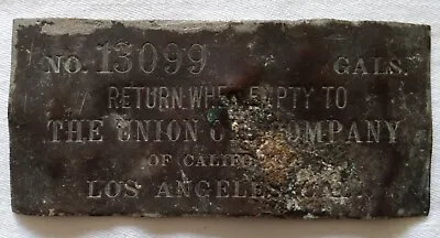 C.1910 Union Oil Company Of California Los Angeles Gasoline Metal Barrel Sign • $13.50