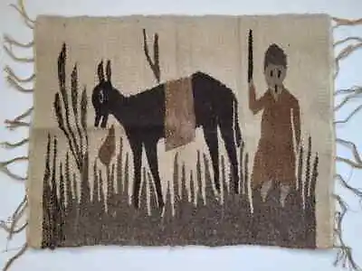 Mid-Century Modern 70s Handwoven Folk Art Hunting Wall Hanging Weaving Tapestry • $68.85
