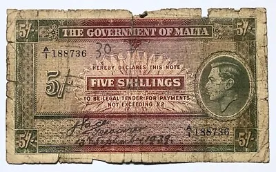 Government Of MALTA - 10 Shillings 1939 - Pick 12 - Rough But CHEAP! • $10