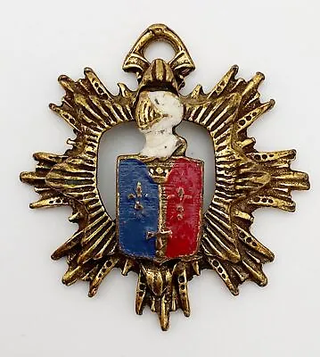 VNTG Starburst White Knight Coat Of Arms Gold Tone Medallion Necklace Pendant • $13.99