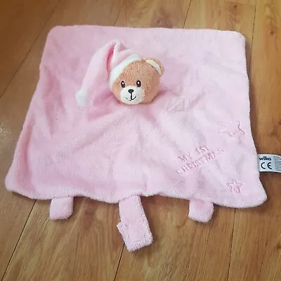 Wilko My First Christmas Xmas Teddy Bear Pink Comforter Soother Blankie Blanket • £9.99