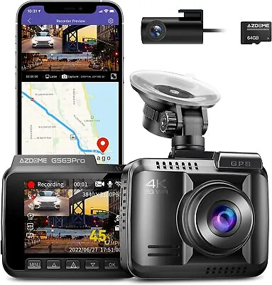 $149.99 • Buy AZDOME UHD 4K Dash Cam Front And Rear WIFI GPS Car Camera Driving Recorder