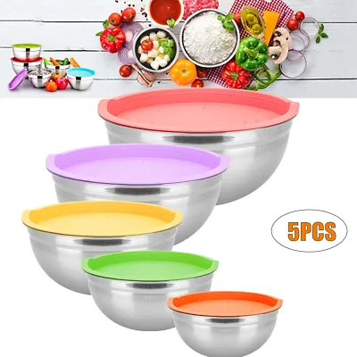 Stainless Steel Mixing Bowls Set Of 5 With Airtight Lids For Cooking & Serving • $24.68