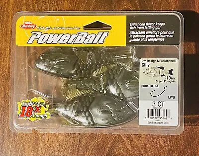 Berkley Powerbait Pro Design Mike Iaconelli Gilly 110MM 3 CT GREEN PUMPKIN Bait • $4.99