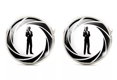 £5.99 • Buy 925 Silver Plated James Bond 007 Logo Cufflinks Round Cuff Links UK Seller