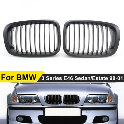 Matte Black Front Kidney Grille Grill For BMW E46 Sedan 320i 325i 328i 1998-2001 • $25.87