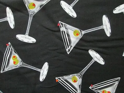 $4.28 • Buy Drinks Martini Cocktail Glass Olive Garnishes Realistic Black Cotton Fabric FQ