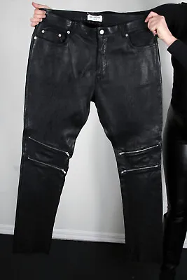 Saint Laurent Black Lambskin Leather Pants Size EU48 Or US Size Medium • $999.99
