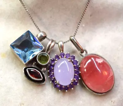 4 Vintage Sterling Pendants 925 Chain Lavender Pink Jade Garnet Peridot X 4 Lot • $7.50