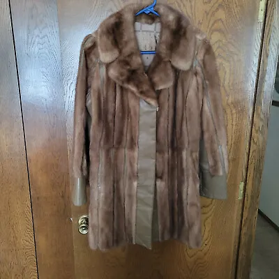 Selber Bros Mink & Leather Fur Jacket Sz. M  Brown • $189.99