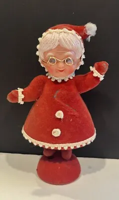 Vintage Mrs Santa Claus Flocked Velvet Christmas Figure Plastic AS IS 8” • $8
