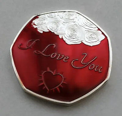  I Love You  RED ENAMELLED Silver Plated Commemorative Coin/Gift/Valentines Rose • £7.99