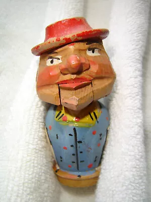 Vintage Hand Carved Painted Wood Mechanical Wine Bottle Cork Stopper • $29.95