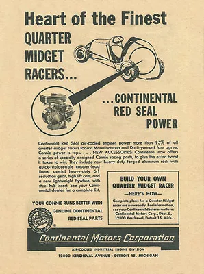 Vintage 1959 Continental Red Seal Power Quarter 1/4 Midget Engine Ad • $16.99