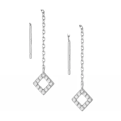 £15 • Buy Sterling Silver Sparkly Diamond Shaped Drop Threader Earrings Gift Boxed