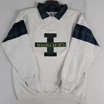 Vintage Ireland Irish Sweatshirt Mens Large Gray Green Zip Retro 90s  • $29.88