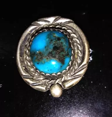 NATIVE AMERICAN INDIAN VINTAGE LARGE TURQUOISE STERLING SILVER RING/NEW/Sz. 5 • $36.96