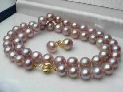 AAA 7-8MM Natural Purple Akoya Cultured Pearl Necklace 18'' + Earring Set • $17.99