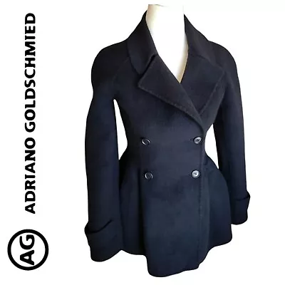 AG Adriano Goldschmied Black Cashmere Angora Wool Blend Double Breasted Peacoat • $75