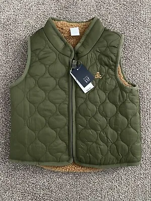 Baby GAP Army Green Puffer Vest Sherpa Lined Sz. 12-18mo NWT • $16