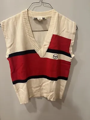 Sergio Tacchini Rare Vintage Sweater Vest Mens Size M Red Blue Tennis Wool Blend • $49.99