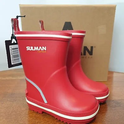 Sulman Mulle Wellies Kids Size 5 UK 22 Euro Red Waterproof Wellington Boots • £19.99