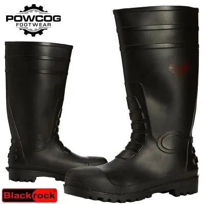 BLACKROCK SAFETY WELLINGTON BOOTS  Steel Toe Cap & Midsole  In BLACK  5 - 13 • £15.99