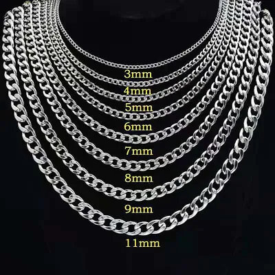 NEW 9/11/13/16/19/21mm Men's Titanium Steel Stainless Steel Necklace Thick Chain • $5.42