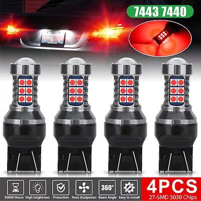 4PCS 7443 7440 LED Red Strobe Flash Blinking Brake Stop Tail Parking Light Bulbs • $11.48