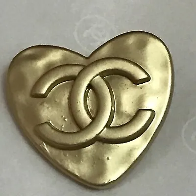 Single Large Matte Gold Metal Shank Back Chanel CC Logo Heart Button Chic Iconic • £30