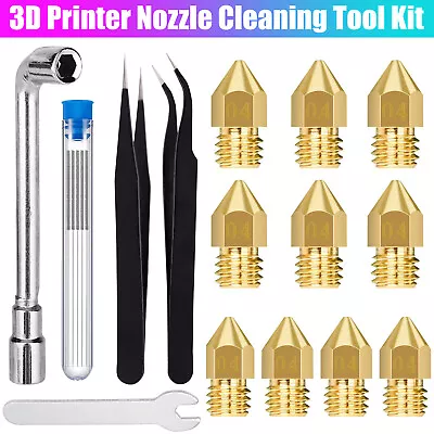 19Pcs 3D Printer Parts Extruder MK8 Nozzle Cleaning Tool Kit For CR-10 Ender 2/3 • $10.48