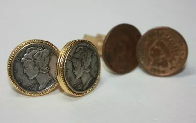 $39.99 • Buy Mercury Dime Cufflinks & Indian Head Cent Cufflinks [031GRA]