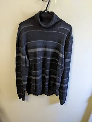 Calvin Klein Jumper Mens Large Blue Turtle Neck Merino Wool Knitted Sweater • $16.09