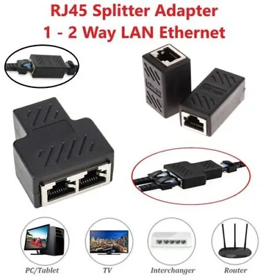 RJ45 Ethernet Cable Splitter Y Coupler LAN Network Patch Connector 2 Way Adapter • £2.45