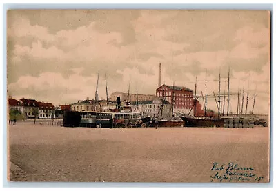 Sweden Postcard Scene Of Boat Landing Steamboat Schooner Boat C1910 Posted • $39.95