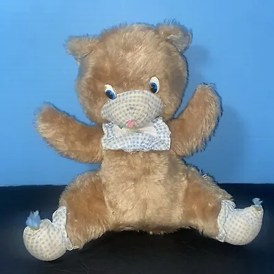 Vintage Knickerbocker Animals Of Distinction Baby Teddy Bear Blue White Bib 11  • $15.39