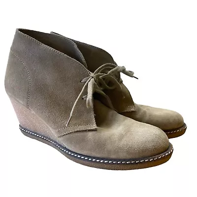 J Crew Tan MacAlister Wedge Boots Lace Up Closure Sz 9 Leather Booties Suede • $29