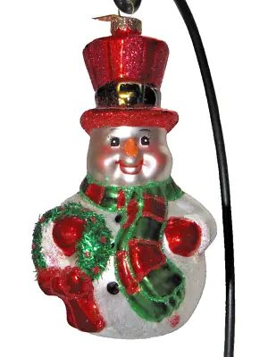 Radko Jovial Snowman Roly Poly Top-Hat Scarf Wreath 5  Glass Christmas Ornament • $54.99