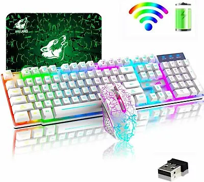 $30.99 • Buy For PC PS4 Xbox One Wireless Gaming Keyboard And Mouse Set Rainbow LED Backlit