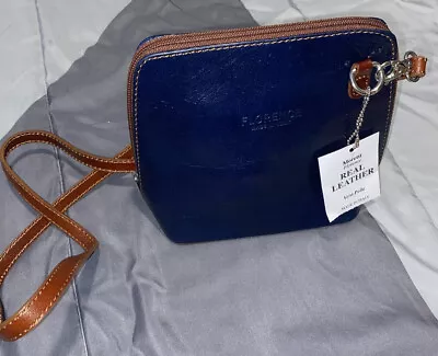 Vera Pelle Italian Crossbody Leather Purse Navy Made In Italy Chic Designer • $60