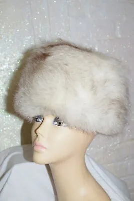 Vintage Shaded White & Beige Cylinder Hat Fluffy Fox Fur • $36